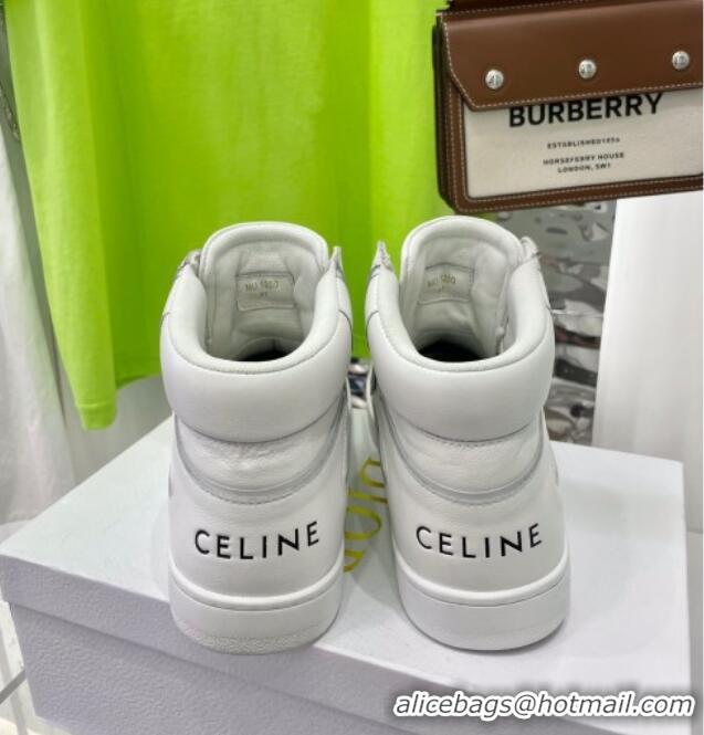 Unique Style Celine Calfskin High Top Sneakers White 031157