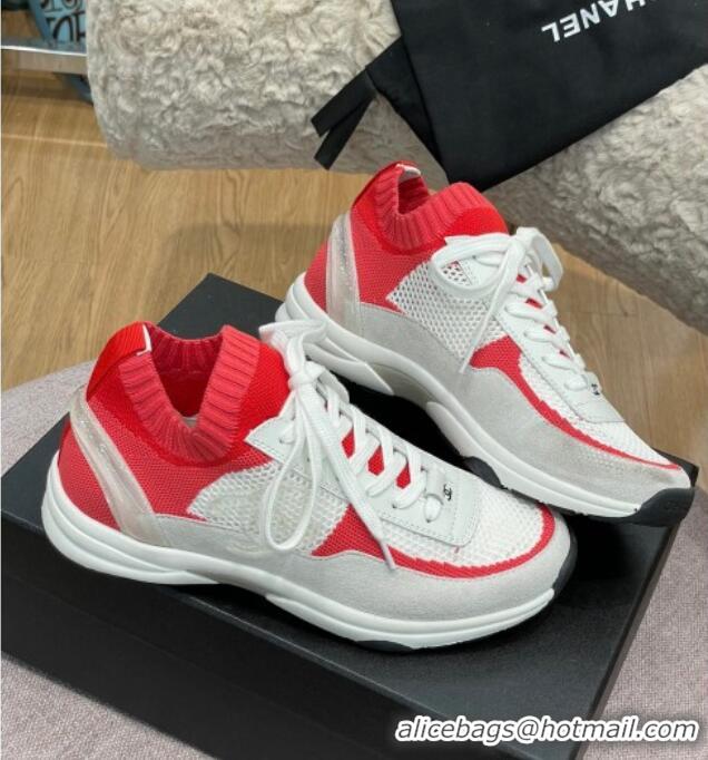 Low Price Chanel Knit and Suede Sneakers G38750 Red 032516