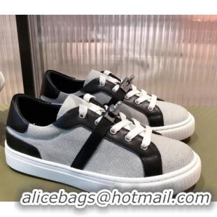 Sumptuous Hermes Day Calfskin and Canvas Sneakers with Kelly Buckle Brown/Grey 032560