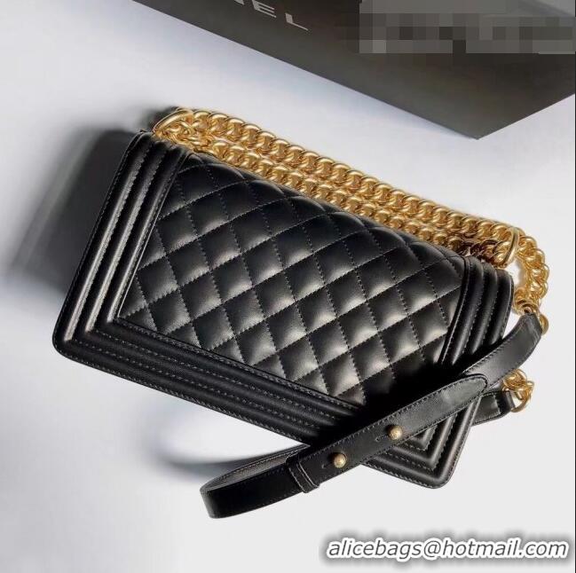 Top Quality Chanel Lambskin Medium Classic Boy Flap Bag A67086 Black/Shiny Gold 2022