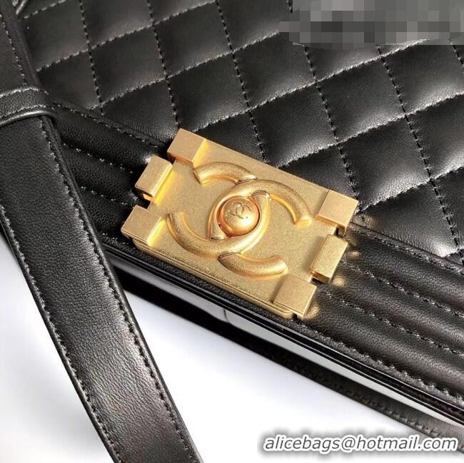 Top Quality Chanel Lambskin Medium Classic Boy Flap Bag A67086 Black/Shiny Gold 2022