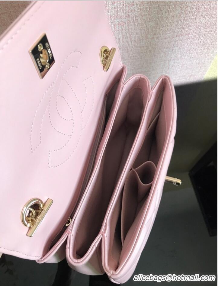 Promotional Chanel CC original lambskin top handle flap bag A92236 pink&Gold-Tone Metal