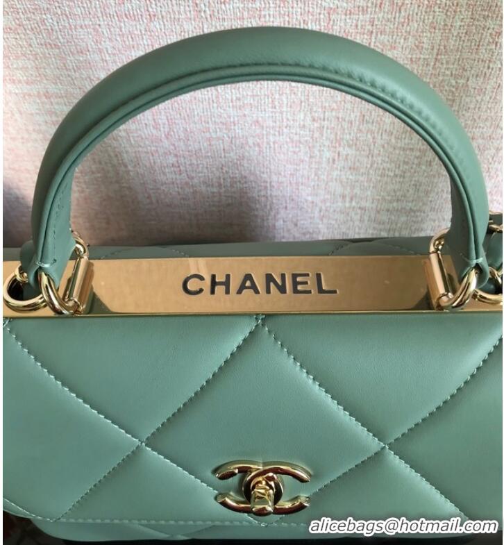 Low Cost Chanel CC original lambskin top handle flap bag A92236 light green&Gold-Tone Metal