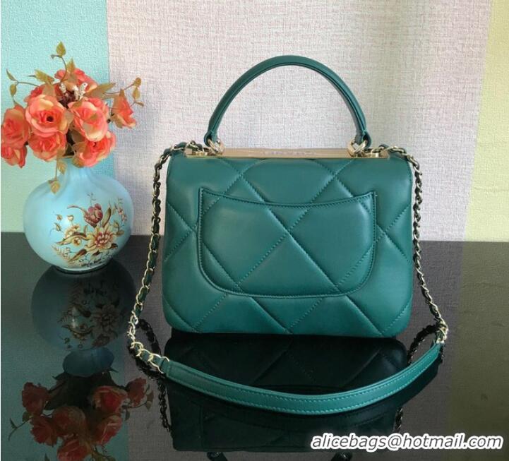 Top Grade Chanel CC original lambskin top handle flap bag A92236 dark green&Gold-Tone Metal