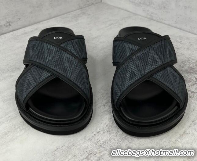 Stylish Dior Men's Aqua Slide Sandals in Black CD Diamond Canvas 042702