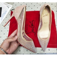 Low Price Christian Louboutin Stud Mesh and Suede High Heel Pumps Nude 031914