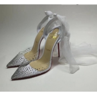 Best Price Christian Louboutin Stud High Heel Pumps with Mesh Ribbon White 031911