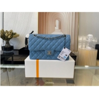 Inexpensive Chanel classic handbag Grained Calfskin&silver Metal 01112 sky blue