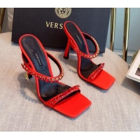 Charming Versace Silk Crystal Slide Sandals 11cm Red 031923