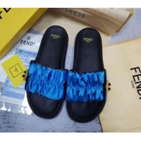 Perfect Fendi Feel Satin Drawstring Flat Slide Sandals Blue 032242