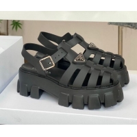 Sophisticated Prada Foam Rubber Flatform Sandals 5.5cm Black 032626