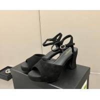 Stylish Chanel Suede High Heel Sandals Black 032198