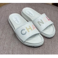 Good Product Chanel Lambskin Slide Sandals G38933 White 2022