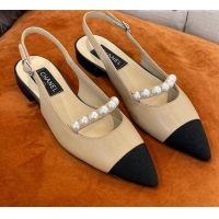 Charming Chanel Lambskin Slingback Ballerinas with Pearls Beige 032674
