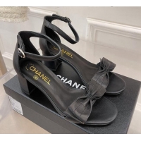 Comfortable Chanel Meidum Heel Sandals with Bow 6cm Black 2022 032821