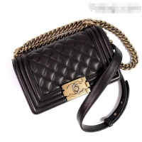 Famous Brand Chanel Lambskin Small Classic Boy Flap Bag A67085 Black/Aged Gold 2022