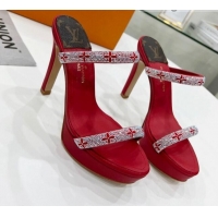 Best Price Louis Vuitton Appeal Crystal Slender Straps High Slide Sandals 10.5cm Red 032361