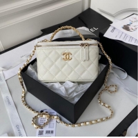 Luxury Classic CHANEL HANDBAG Gold-Tone Metal AP2805 WHITE