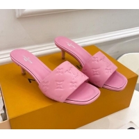 Trendy Design Louis Vuitton Revival High Heel Slide Sandals 5.5cm in Monogram Embossed Lambskin Light Pink 0325112