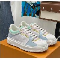 Popular Style Louis Vuitton Time Out Sneaker in Monogram-embossed Leather Blue/White/Green 0329054