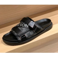 AAAAA Louis Vuitton Men's Buckle Strap Refective Slide Sandals Damier Canvas/Black 042531