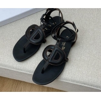 Sumptuous Dior Calfskin CD Flat Sandals Black 032229