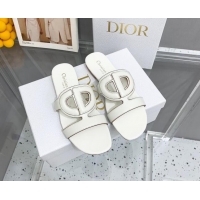 Grade Quality Dior Leather CD Flat Slide Sandals White 042250