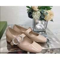 Trendy Design Dior Patent Leather Crystal CD Mary Janes Pumps 042719 Nude