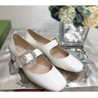 Luxury Dior Patent Leather Crystal CD Mary Janes Pumps White 22042720