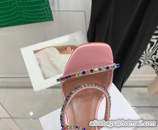  Top Grade Amina Muaddi Silk Colored Crystal Strap High Heel Sandals 9.5cm Pink 032418
