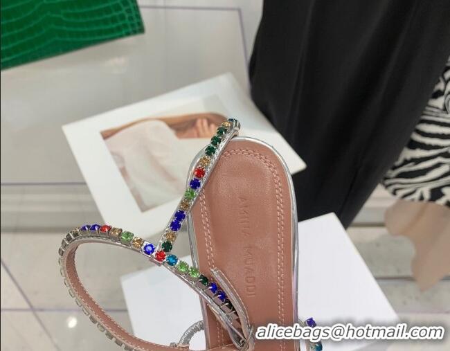 Luxury Amina Muaddi Silk Colored Crystal Strap High Heel Sandals 9.5cm Silver 032420
