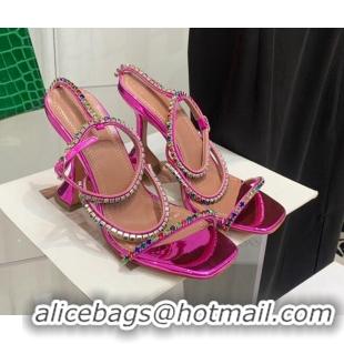 Shop Duplicate Amina Muaddi Patent Leather Colored Crystal Strap High Heel Sandals 9.5cm Pink 032422