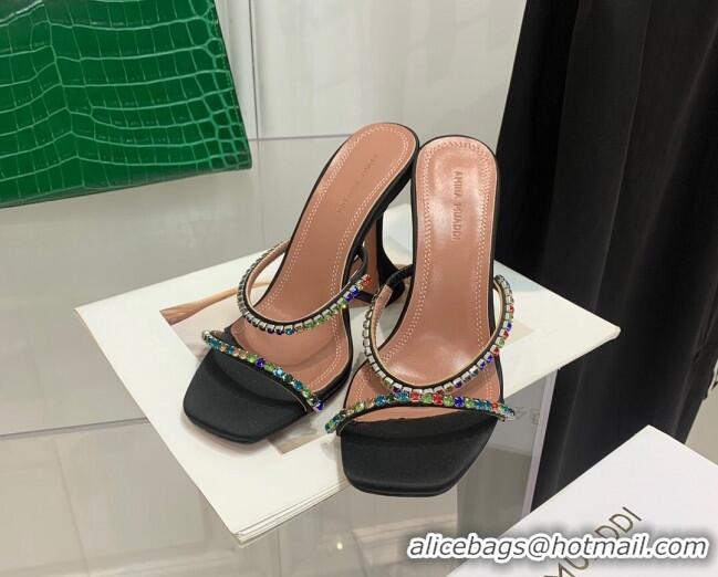Best Price Amina Muaddi Silk Colored Crystal High Heel Slide Sandals 9.5cm Black 032425