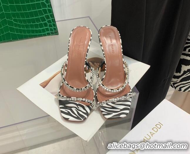 Grade Quality Amina Muaddi Leather Colored Crystal High Heel Slide Sandals 9.5cm White/Black 032430 