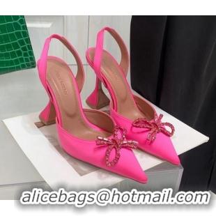Chic Amina Muaddi Silk High Heel Open Pumps 9.5cm Hot Pink 032443