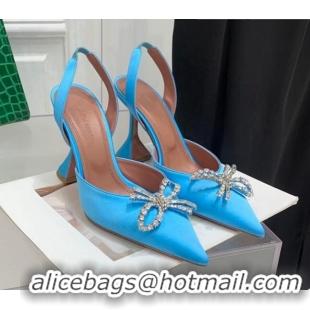 Fashion Amina Muaddi Silk High Heel Open Pumps 9.5cm Sky Blue 032444