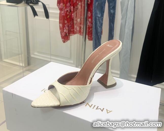 Luxurious Amina Muaddi Embossed Leather High Heel Slide Sandals 9.5cm White 0406108