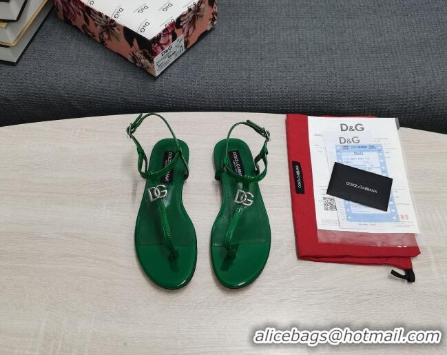 Unique Style Dolce & Gabbana DG Calfskin Thong Sandals Green 042209