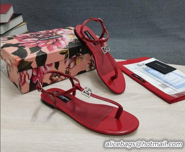 Trendy Design Dolce & Gabbana DG Calfskin Thong Sandals Red 042211