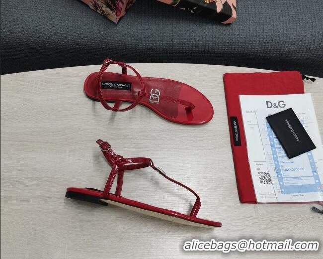 Trendy Design Dolce & Gabbana DG Calfskin Thong Sandals Red 042211