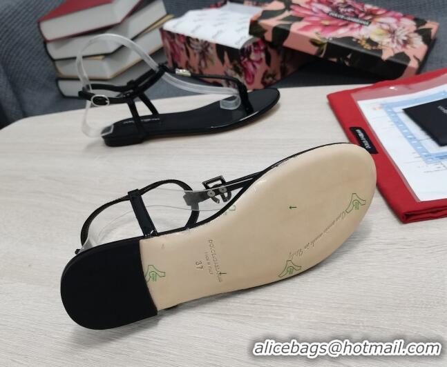 Good Looking Dolce & Gabbana DG Calfskin Thong Sandals Black 042212