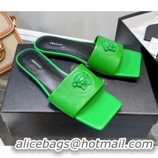 Purchase Versace Lambskin Flat Side Sandals Green 032641
