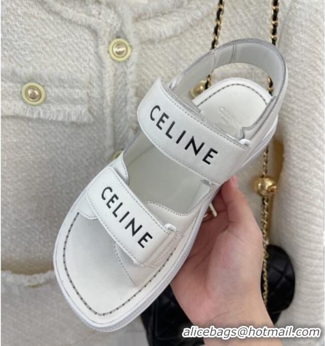 Best Grade Celine Leather Strap Sandals White 042138