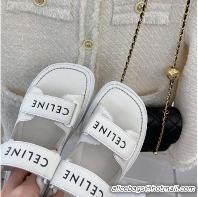 Best Grade Celine Leather Strap Sandals White 042138
