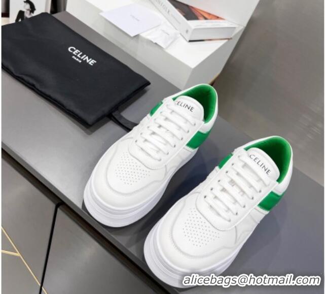 Perfect Celine Calfskin Flatform Sneakers White/Green 042141