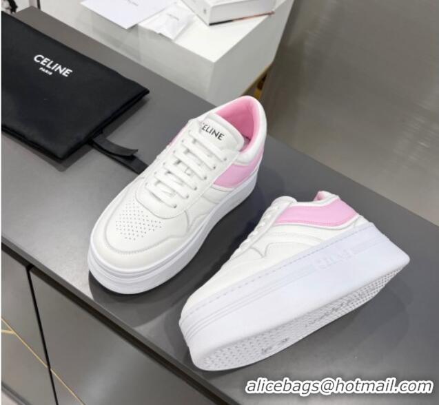 Classic Hot Celine Calfskin Flatform Sneakers White/Pink 042143