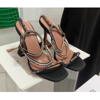 Fashion Amina Muaddi Silk Colored Crystal Strap High Heel Sandals 9.5cm Black 032417