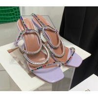 Perfect Amina Muaddi Silk Colored Crystal Strap High Heel Sandals 9.5cm Purple 032419