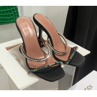 Best Price Amina Muaddi Silk Colored Crystal High Heel Slide Sandals 9.5cm Black 032425