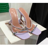 Duplicate Amina Muaddi Silk Colored Crystal High Heel Slide Sandals 9.5cm Purple 032427